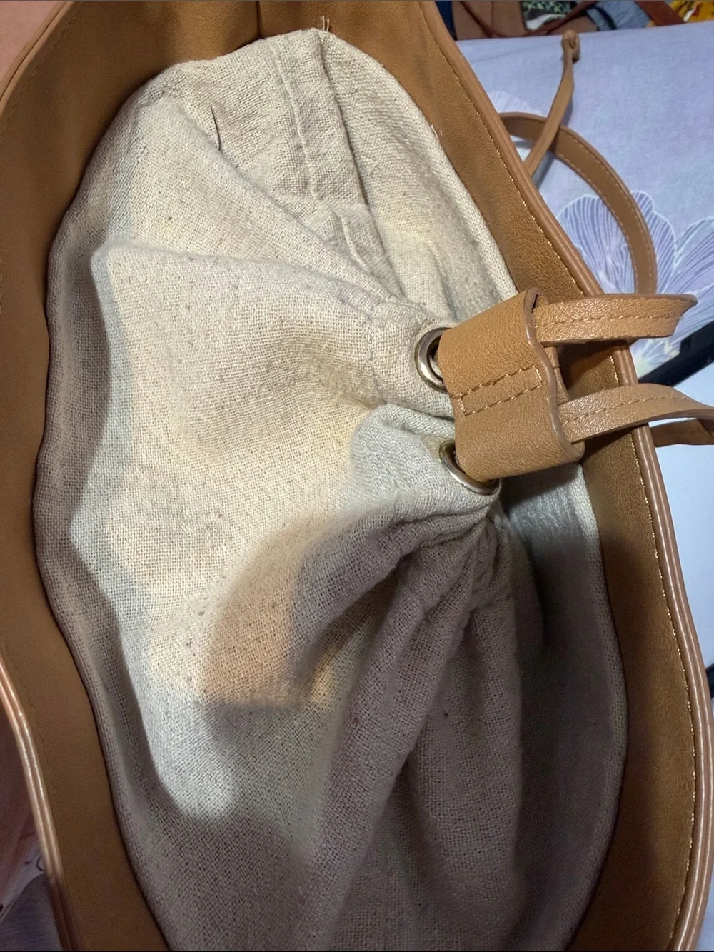 Tommy Bahama Woven Straw Bucket Bag in Tan and Cream